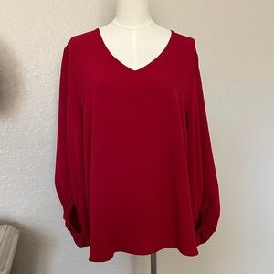 JODIFL Deep Red V-Neck Blouse